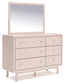 Wistenpine Twin Upholstered Panel Headboard with Mirrored Dresser, Chest and Nightstand